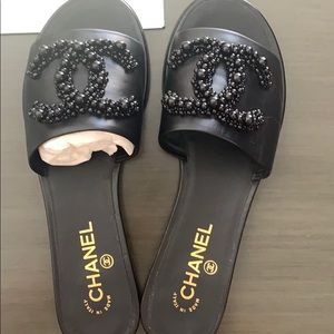 Chanel black beaded mule